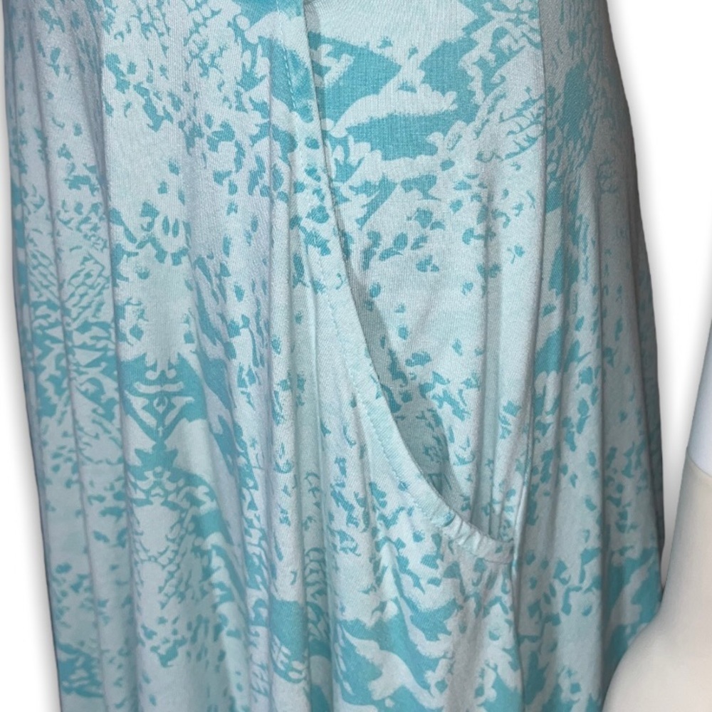 FRESH PRODUCE Coastal Faux Wrap Dress Teal Aqua Blue Reptile Snake Skin Print M - Picture 7 of 9